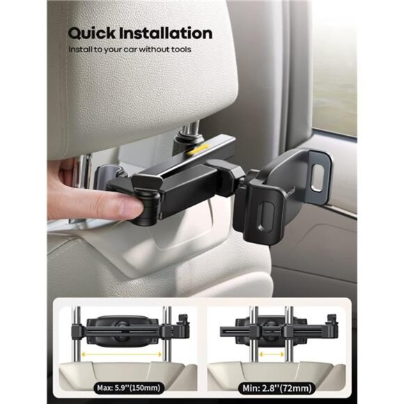 Lamicall Car Headrest Tablet Holder - [3 in 1 Extension Arm] Adjustable Tablet - Picture 4 of 7
